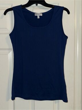 New York & Company Navy Ribbed Scoop Tank Top